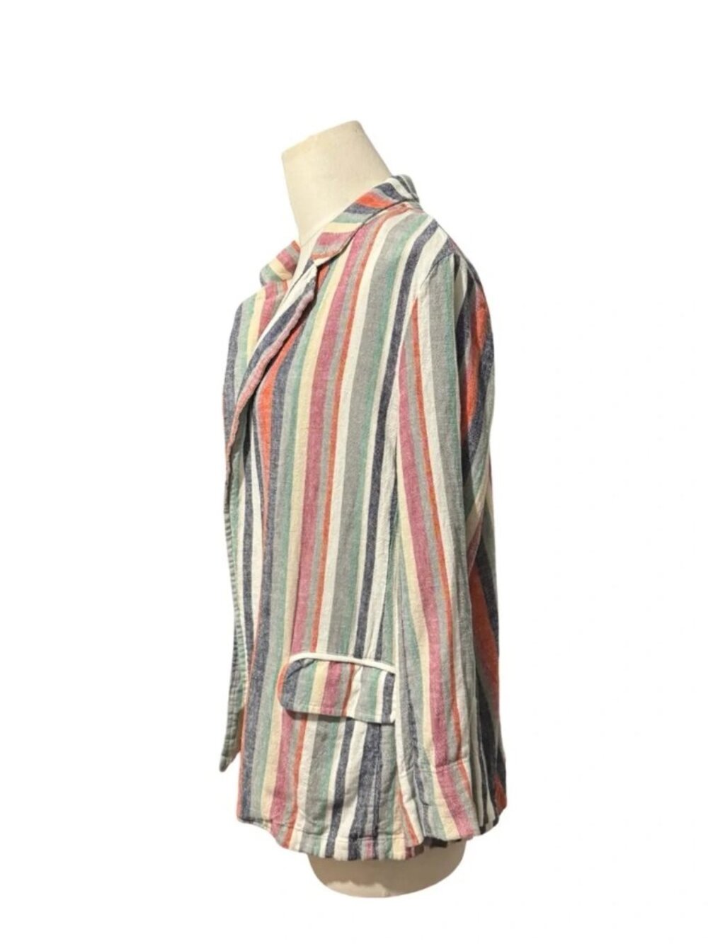 CASLON - Multicolor Linen Blend Striped Open Front Blazer Jacket Size Small - Picture 3 of 7